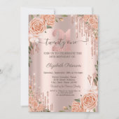  Roses Glitter Drips Rose Gold 21th Birthday   招待状 (正面)