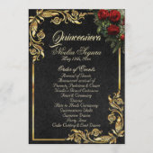 Roses & Gold Leaves - Black Quinceanera Program プログラム (正面)