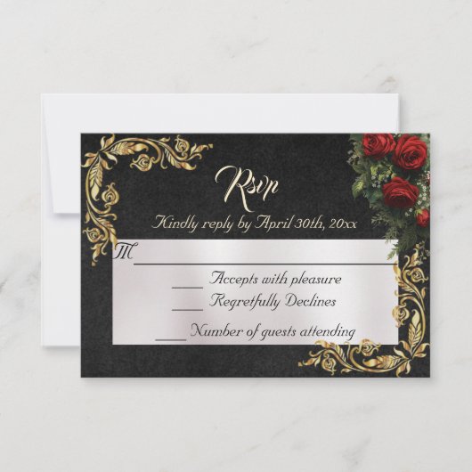 Roses & Gold Leaves - Black RSVP (正面)
