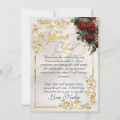 Roses, Gold Leaves & Tiara - Pearl Quinceanera サンキューカード (正面)