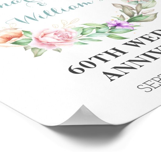 Roses Greenery 60th Diamond Wedding Anniversary ポスター (角)