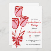 Roses hand drawn galentines girls night party 招待状 (正面/裏面)