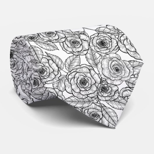 Roses hand drawn pattern neck tie ネクタイ (ロール)