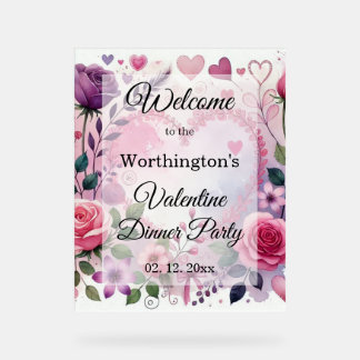 Roses hearts Valentine floral pastel watercolor アクリルサイン