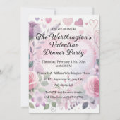 Roses hearts Valentine floral pastel watercolor 招待状 (裏面)