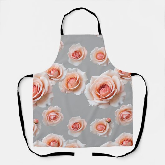 Roses In Shades Of Peach And Coral Scattered エプロン (正面)