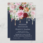 Roses on Blue Customizable Wedding Invitation (正面/裏面)