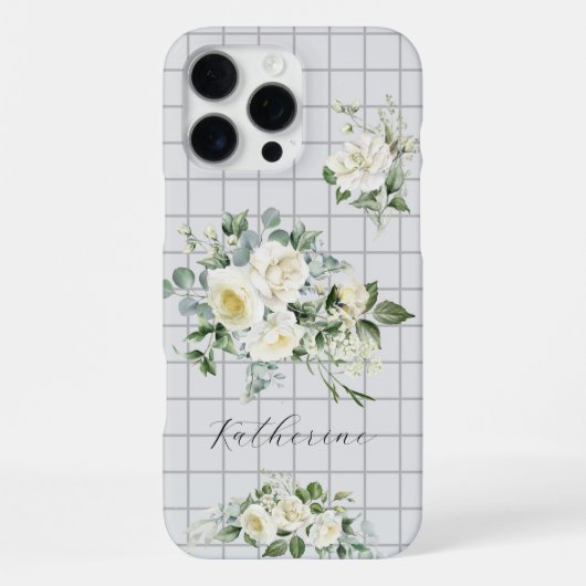 Roses on Grids Personalize Name iPhoneケース (裏面)