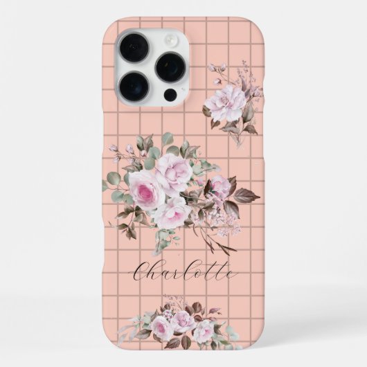 Roses on Grids Personalize Name Iphone Case iPhoneケース (裏面)