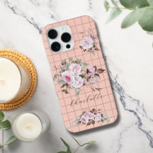 Roses on Grids Personalize Name Iphone Case