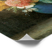 Roses, Ranunculus and Other Flowers in a Blue Vase ポスター (角)