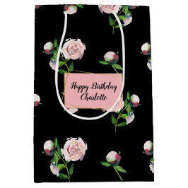 Roses Roses on Black ミディアムペーパーバッグ