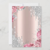 Roses Silver Glitter Drips Rose Gold Bar Mitzvah 招待状 (裏面)