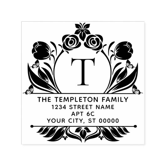 Roses & Tulips Border Frame Name Initial Address セルフインキングスタンプ (デザイン)