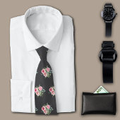Roses Vintage Charcoal Personalize Initial ネクタイ