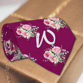 Roses Vintage Charcoal Personalize Initial ネクタイ