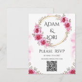 Roses with Pink & Gold Wedding 出欠カード (正面/裏面)