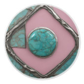 Rosestone Turquoise Core and Sculpted Silver セラミックノブ (正面)
