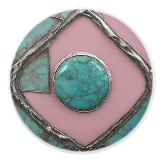 Rosestone Turquoise Core and Sculpted Silver セラミックノブ (正面)