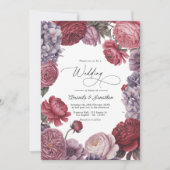 Rosewood and Dusty Lavender Floral Wedding Photo 招待状 (正面)