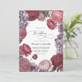 Rosewood and Dusty Lavender Floral Wedding Photo 招待状 (スタンド正面)