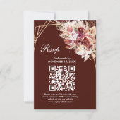 Rosewood Gold Frame QR Code Wedding RSVP Card (正面)