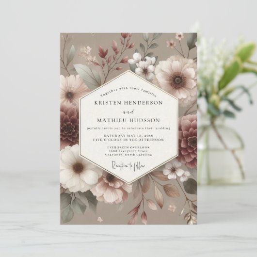 Rosewood Muted Bloom Wedding 招待状 (スタンド正面)