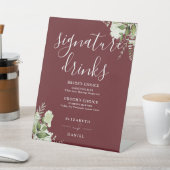 Rosewood Pink Floral Wedding Signature Drinks 台座サイン (インサイチュ)