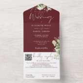 Rosewood Pink Greenery Monogram QR Code Wedding オールインワン招待状 (内側)
