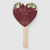 Rosewood Pink Greenery Wedding Program Heart ハンドファン (正面)