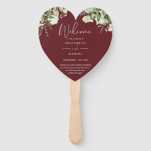 Rosewood Pink Greenery Wedding Program Heart ハンドファン (正面)