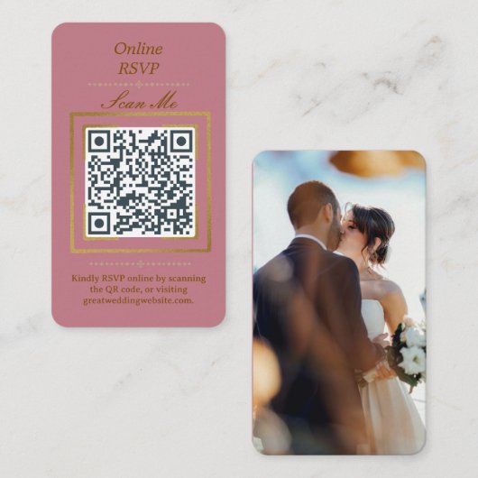 Rosewood Pink | Photo Online RSVP QR Code Wedding  エンクロージャーカード (正面/裏面)