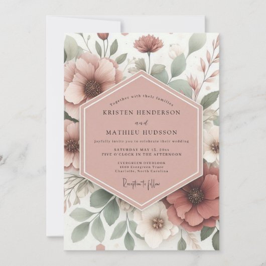 Rosewood Sage Bloom Wedding 招待状 (正面)