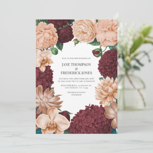 Rosewood, Terracotta Blush & Apricot Silk Wedding 招待状 (スタンド正面)