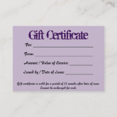 RoseWritesによる名刺のギフト証明書 割引カード (裏面)