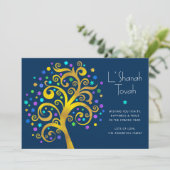 Rosh Hashanaライフネイビーのゴールドフォイルツリーモダン シーズンカード (スタンド正面)