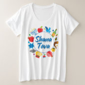 Rosh HashanahとShana Tova プラスサイズTシャツ (デザイン正面)