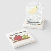 Rosh Hashanahのりんごのザクロの蜂蜜のユダヤ人の新しい ストーンコースター (横)