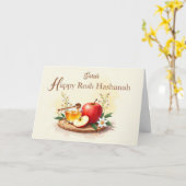 Rosh Hashanahりんご花と蜂蜜の花をパーソナライズ カード (黄色い花)