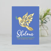 Rosh Hashanah平和シャロムドーヴユダヤ正月 箔シーズンカード (立ち正面)