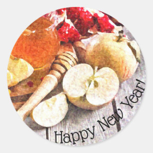 Rosh Hashanah素朴幸せな新年りんご蜂蜜 ラウンドシール