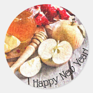 Rosh Hashanah素朴幸せな新年りんご蜂蜜 ラウンドシール