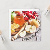 Rosh Hashanah素朴水色のリンゴと蜂蜜 カード (正面/裏面インサイチュ)