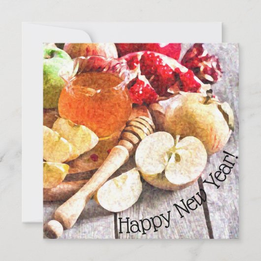 Rosh Hashanah素朴水色のリンゴと蜂蜜 カード (正面)