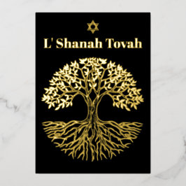 Rosh Hashanah Gold Foil Tree of Life Black 箔シーズンカード