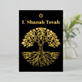 Rosh Hashanah Gold Foil Tree of Life Black 箔シーズンカード (立ち正面)
