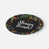 Rosh Hashanah Jewish New Yearフローラオンブラック ペーパープレート (アングル)