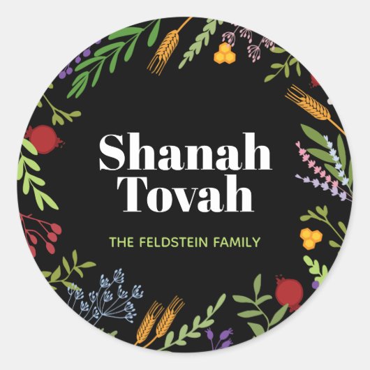 Rosh Hashanah Jewish New Year-Shana Tovah on Black ラウンドシール (正面)