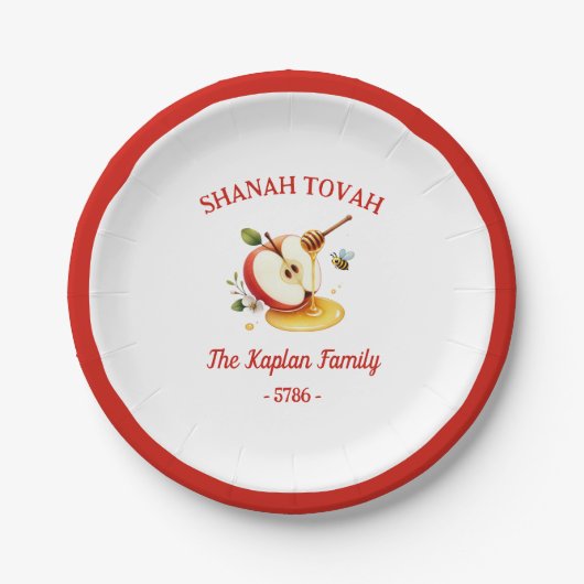 Rosh Hashanah Shanah Tovah Apple Honey Family ペーパープレート (正面)