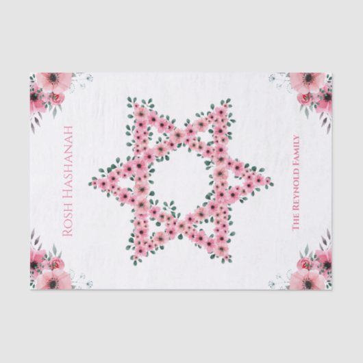 Rosh Hashanah Star of David Pink Flower White 薄葉紙 (正面)